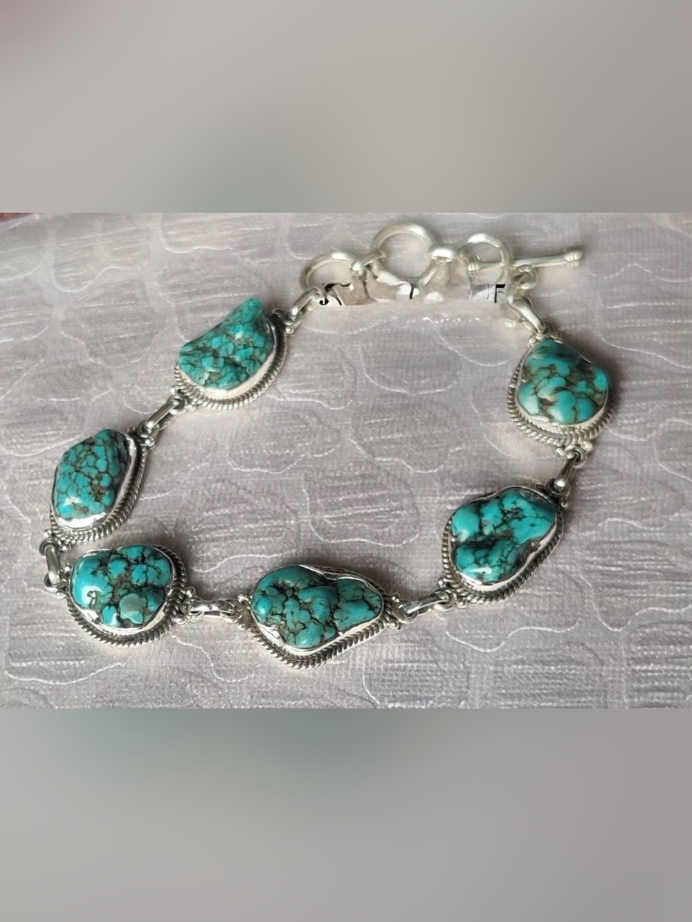 Turquoise Stone Link Bracelet Sterling Silver Women’s Jewelry